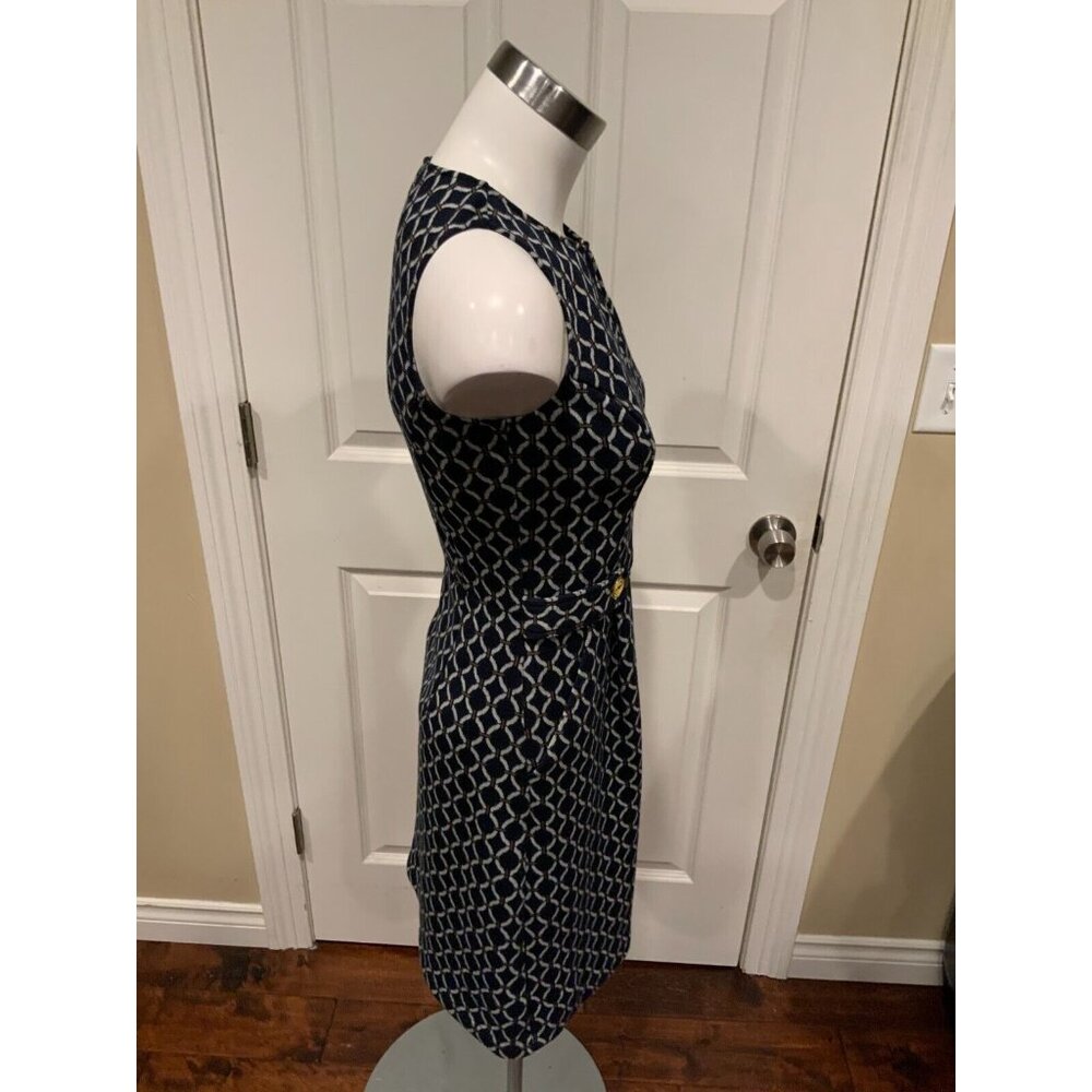 Tabitha Anthropologie Navy Blue Chain Link Keyhole Fit & Flare Dress, Size 0 - Picture 4 of 7